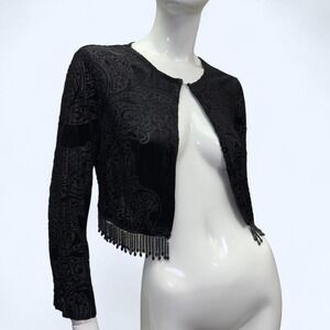 Black Burnout Velvet Beaded Shrug